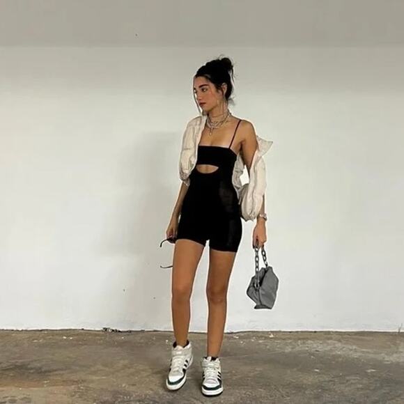 NWT LEAU Isla Illusion Mesh Romper Black Cutout Mesh Panel 1-Piece Bodysuit XXL - Picture 5 of 16